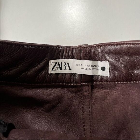 Zara Brown Genuine Leather Straight Leg Pants - Picture 8 of 11